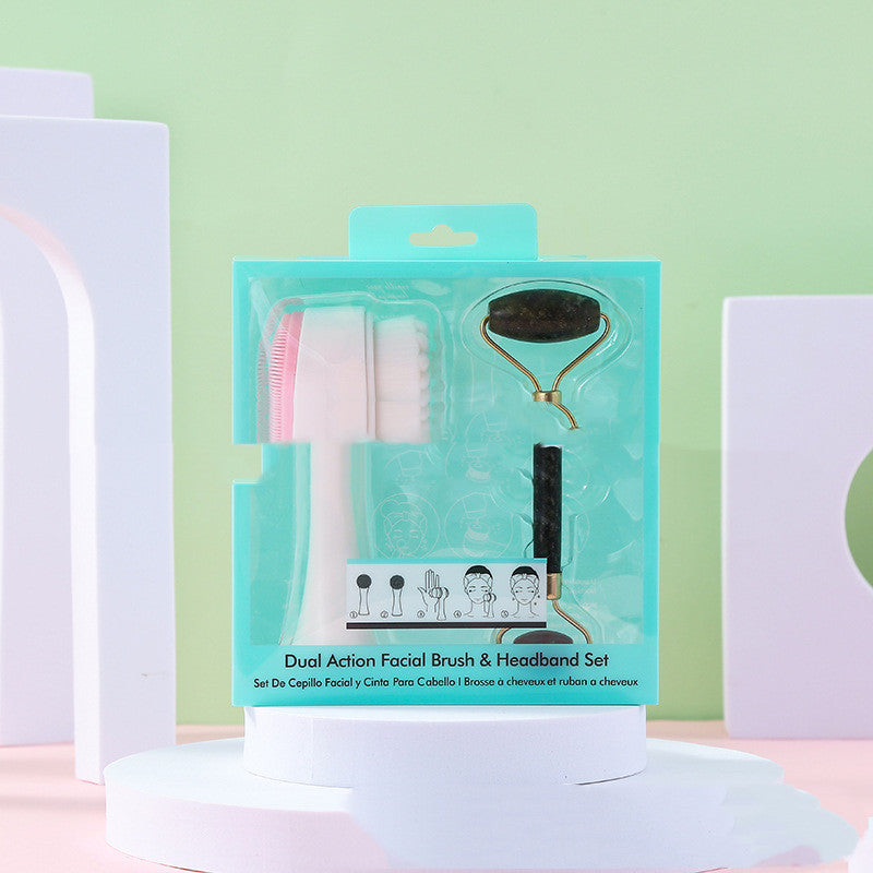 Escova de Limpeza Facial com Rolo de Jade - Dupla Ação Limpeza e Massagem