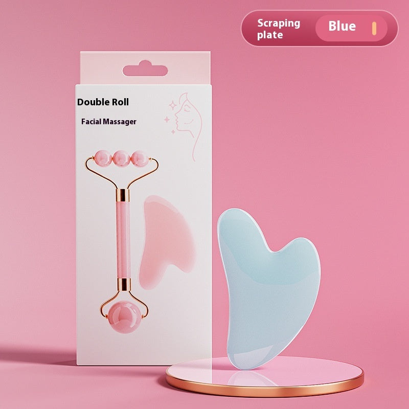 Kit Massagem Facial Rolo de Jade + Gua Sha - Pedra Natural Premium