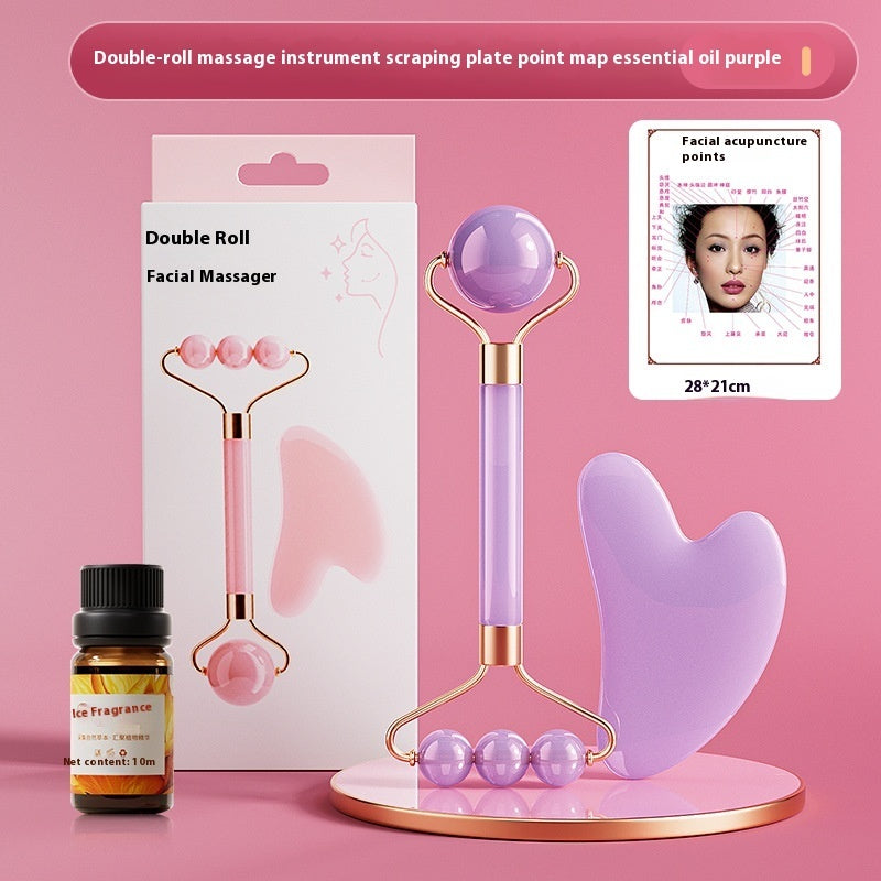 Kit Massagem Facial Rolo de Jade + Gua Sha - Pedra Natural Premium