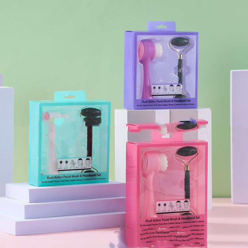 Escova de Limpeza Facial com Rolo de Jade - Dupla Ação Limpeza e Massagem