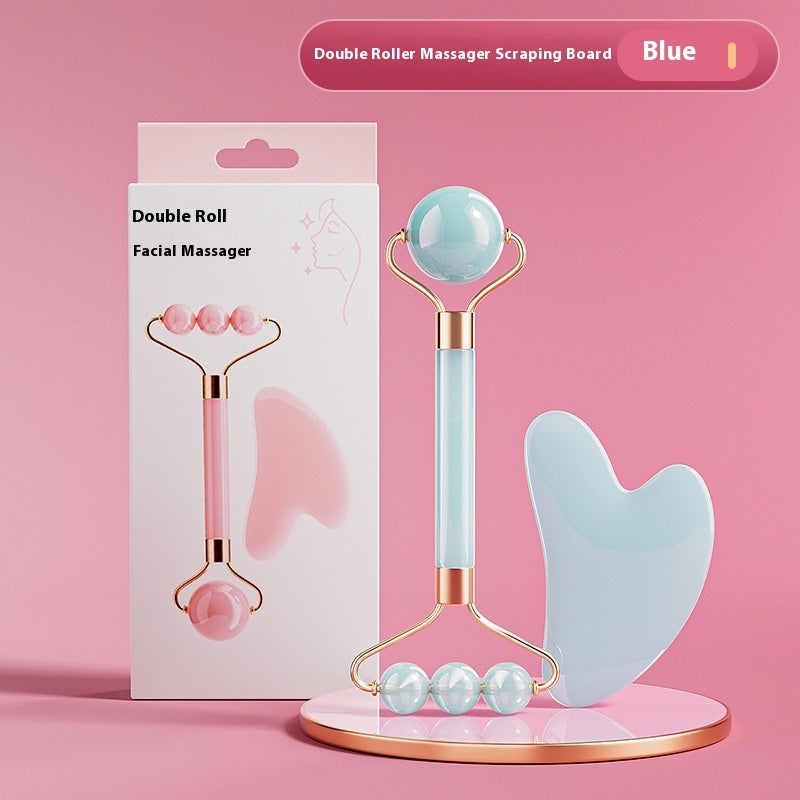 Kit Massagem Facial Rolo de Jade + Gua Sha - Pedra Natural Premium