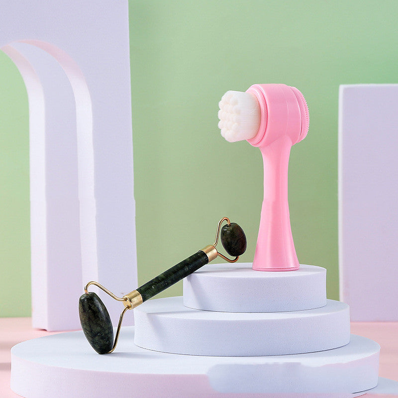 Escova de Limpeza Facial com Rolo de Jade - Dupla Ação Limpeza e Massagem