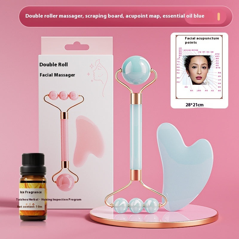 Kit Massagem Facial Rolo de Jade + Gua Sha - Pedra Natural Premium