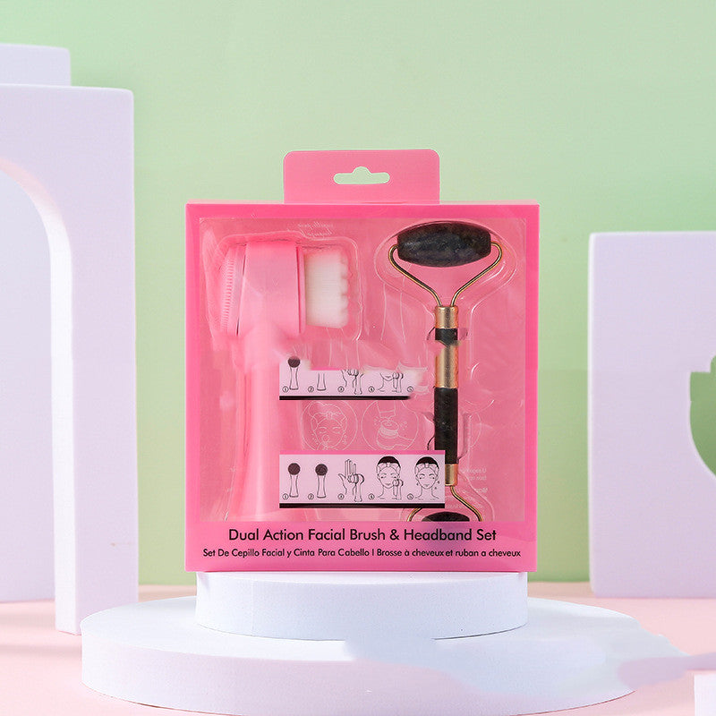 Escova de Limpeza Facial com Rolo de Jade - Dupla Ação Limpeza e Massagem