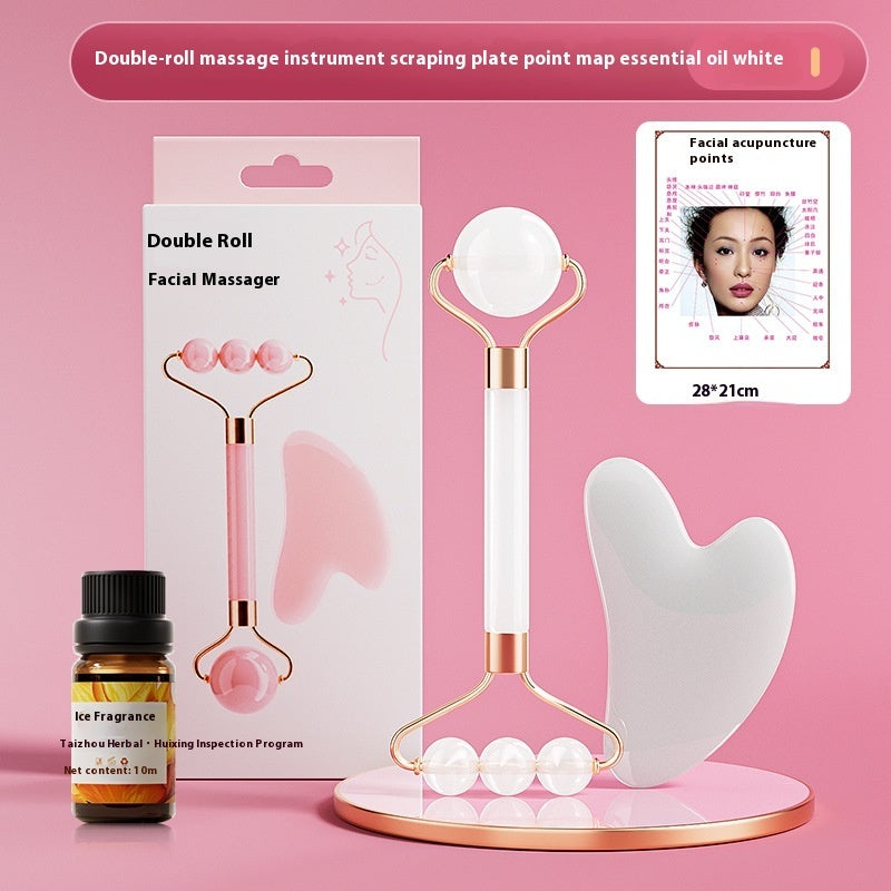 Kit Massagem Facial Rolo de Jade + Gua Sha - Pedra Natural Premium