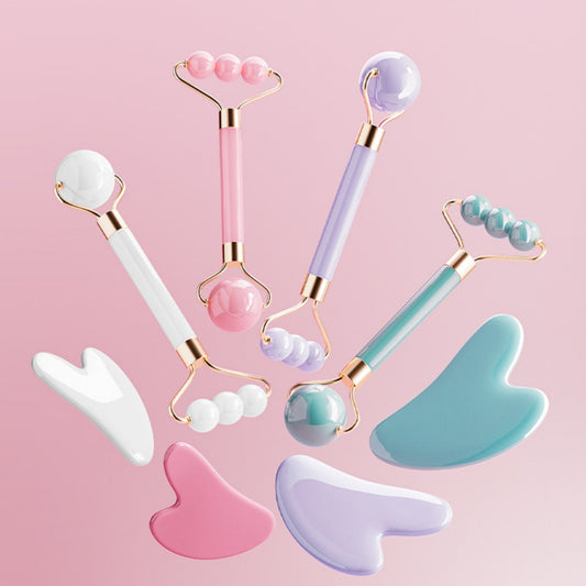 Kit Massagem Facial Rolo de Jade + Gua Sha - Pedra Natural Premium